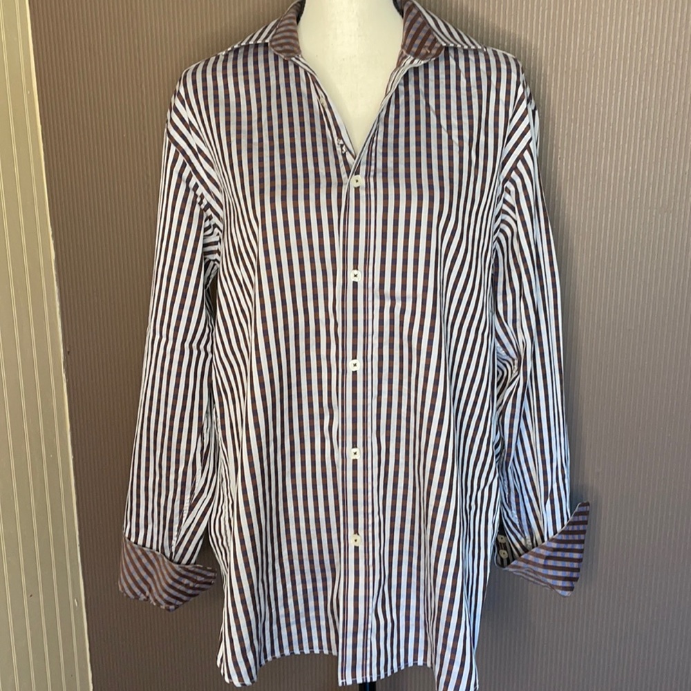 Bugatchi long‎ sleeve casual button down shirt size large blue,brown